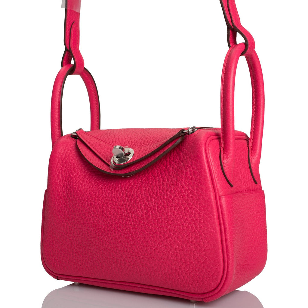 Hermes Rose Extreme Clemence Mini Lindy Palladium Hardware
