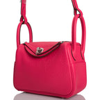 Hermes Rose Extreme Clemence Mini Lindy Palladium Hardware