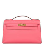 Hermes Rose Azalee Swift Mini Kelly Pochette Gold Hardware