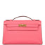 Hermes Rose Azalee Swift Mini Kelly Pochette Gold Hardware