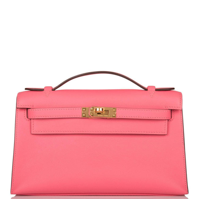 Hermes Rose Azalee Swift Mini Kelly Pochette Gold Hardware Hover Image