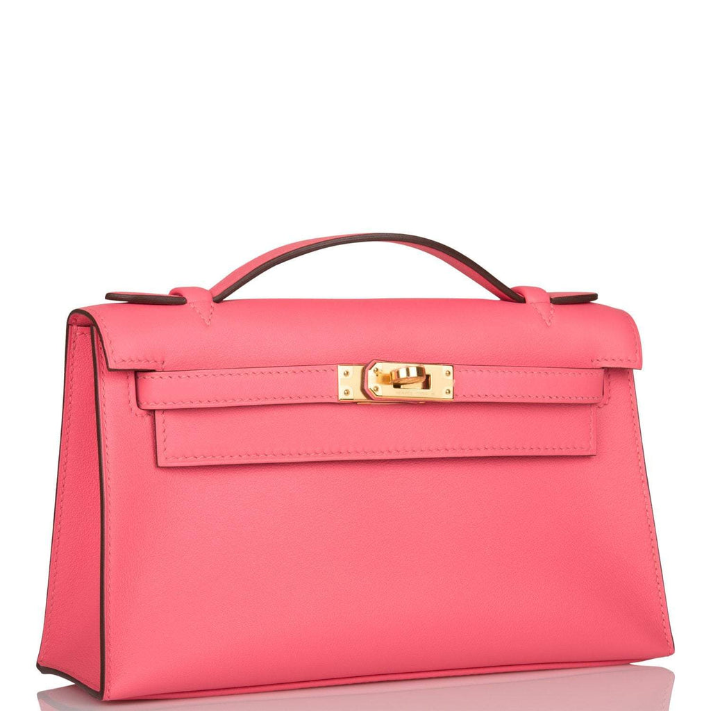 Hermes Rose Azalee Swift Mini Kelly Pochette Gold Hardware