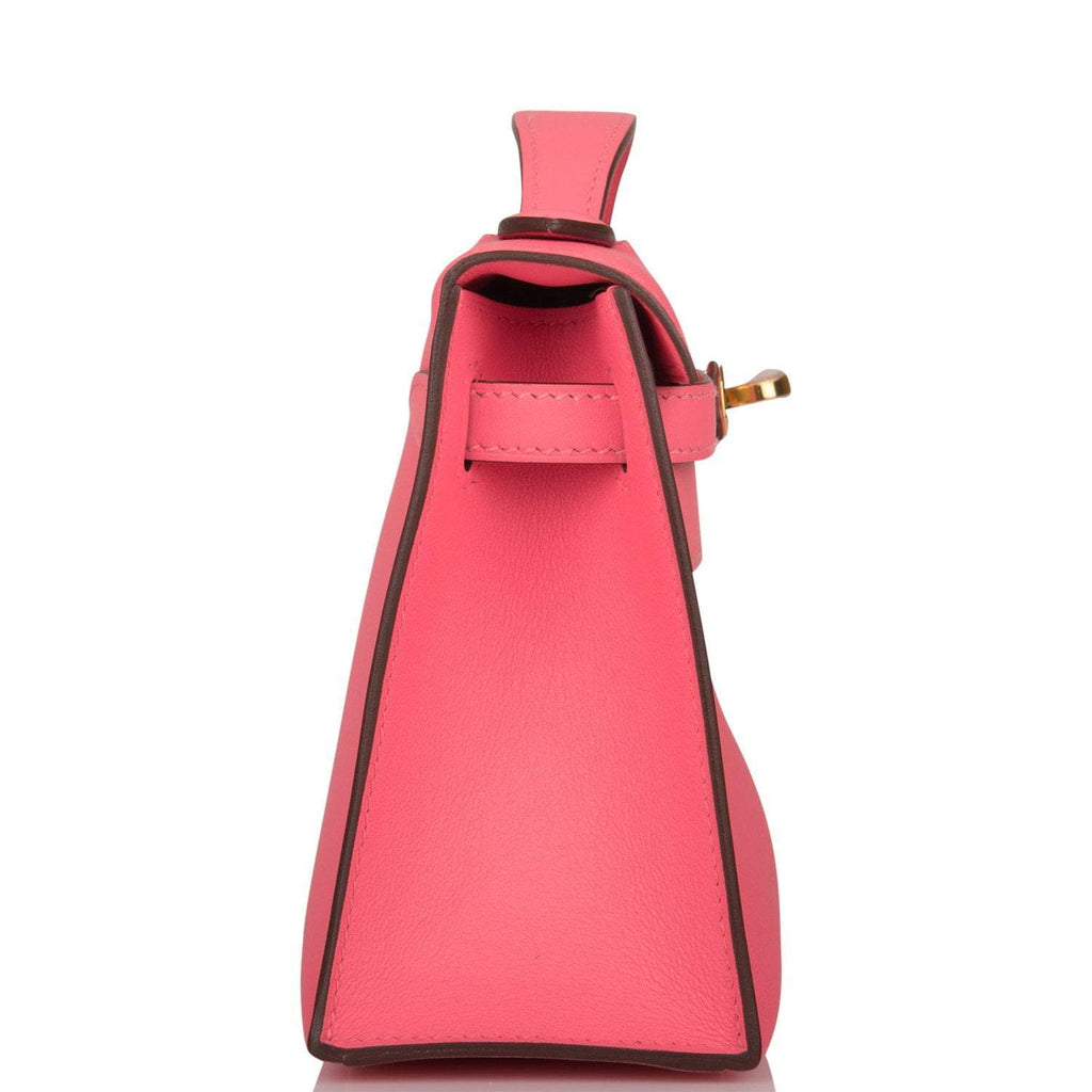 Hermes Rose Azalee Swift Mini Kelly Pochette Gold Hardware