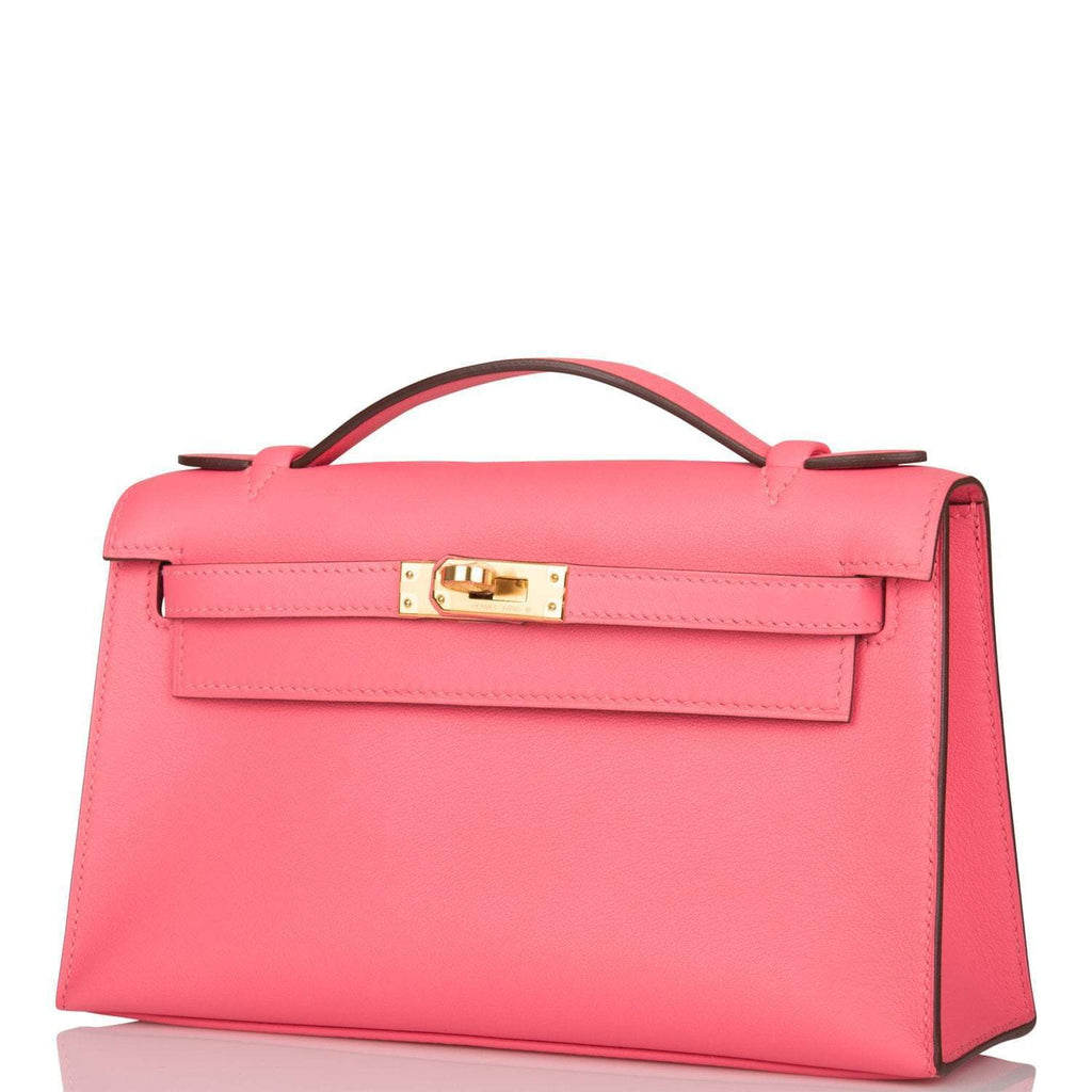 Hermes Rose Azalee Swift Mini Kelly Pochette Gold Hardware