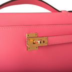 Hermes Rose Azalee Swift Mini Kelly Pochette Gold Hardware
