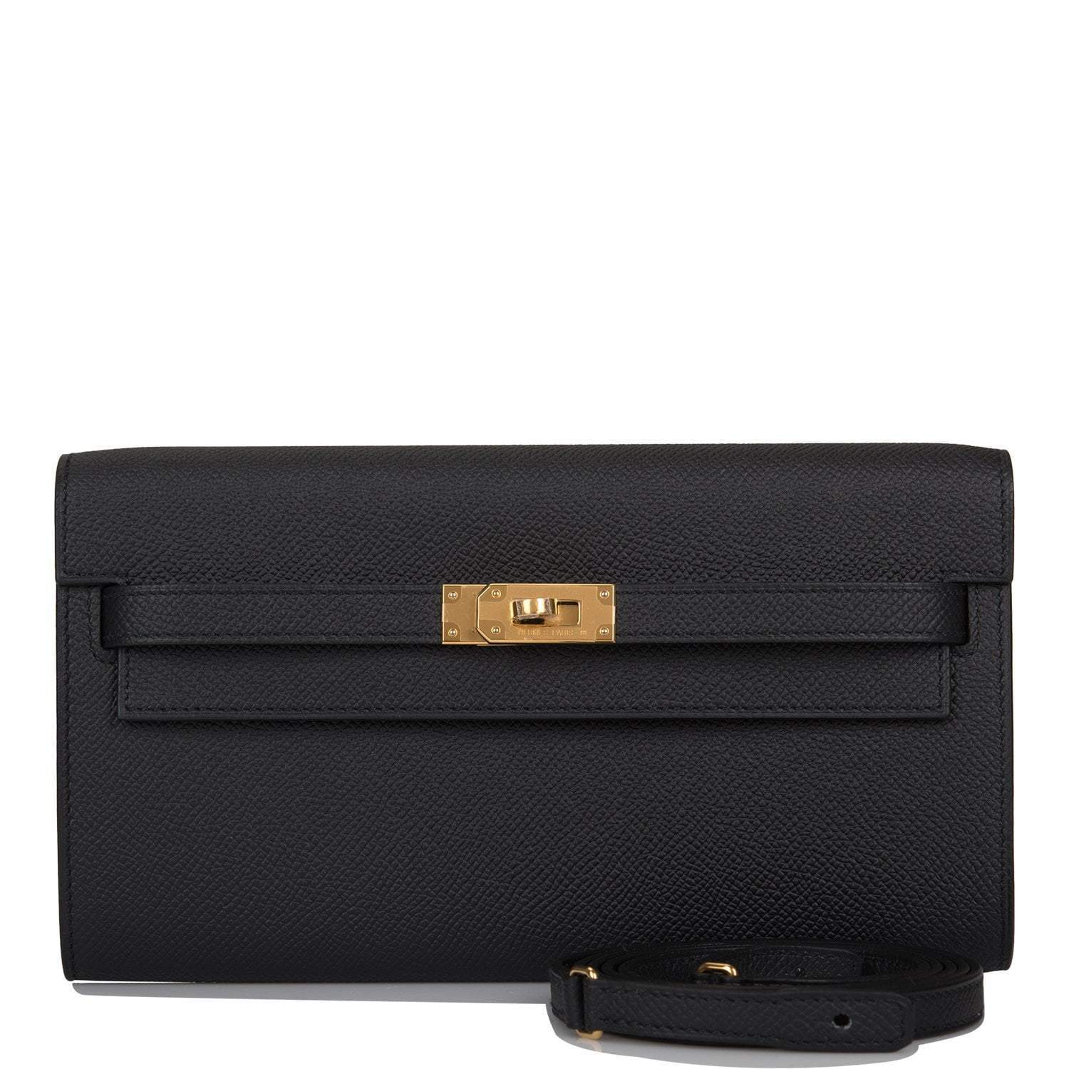 Hermes Black Epsom Kelly Wallet To Go Gold Hardware