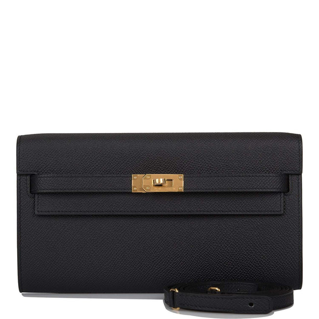 Hermes Black Epsom Kelly Wallet To Go Gold Hardware Hover Image