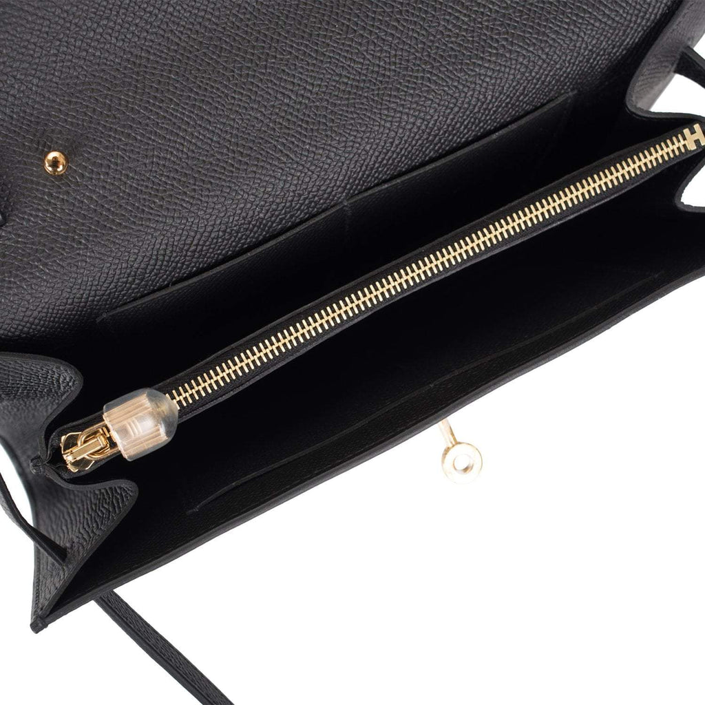 Hermes Black Epsom Kelly Wallet To Go Gold Hardware