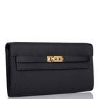 Hermes Black Epsom Kelly Wallet To Go Gold Hardware