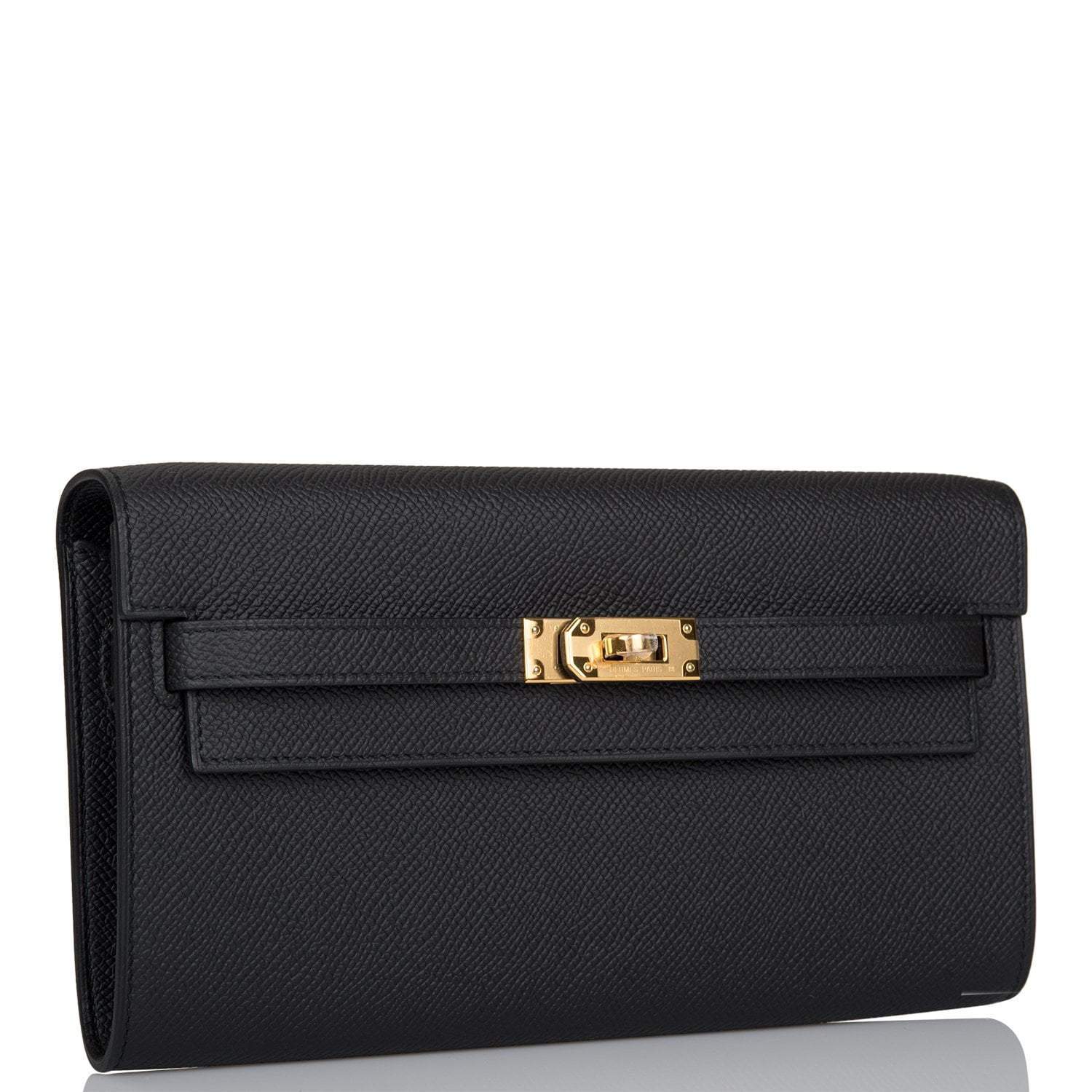 Hermes Black Epsom Kelly Wallet To Go Gold Hardware