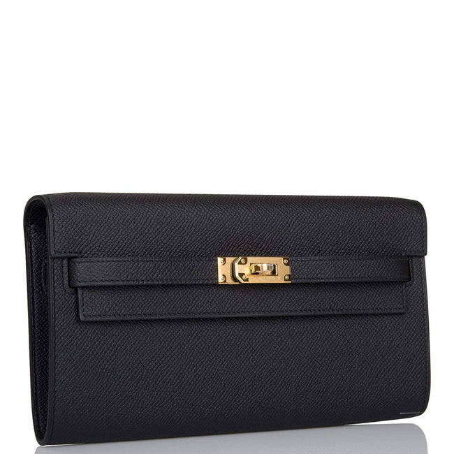 Hermes Black Epsom Kelly Wallet To Go Gold Hardware Main Image