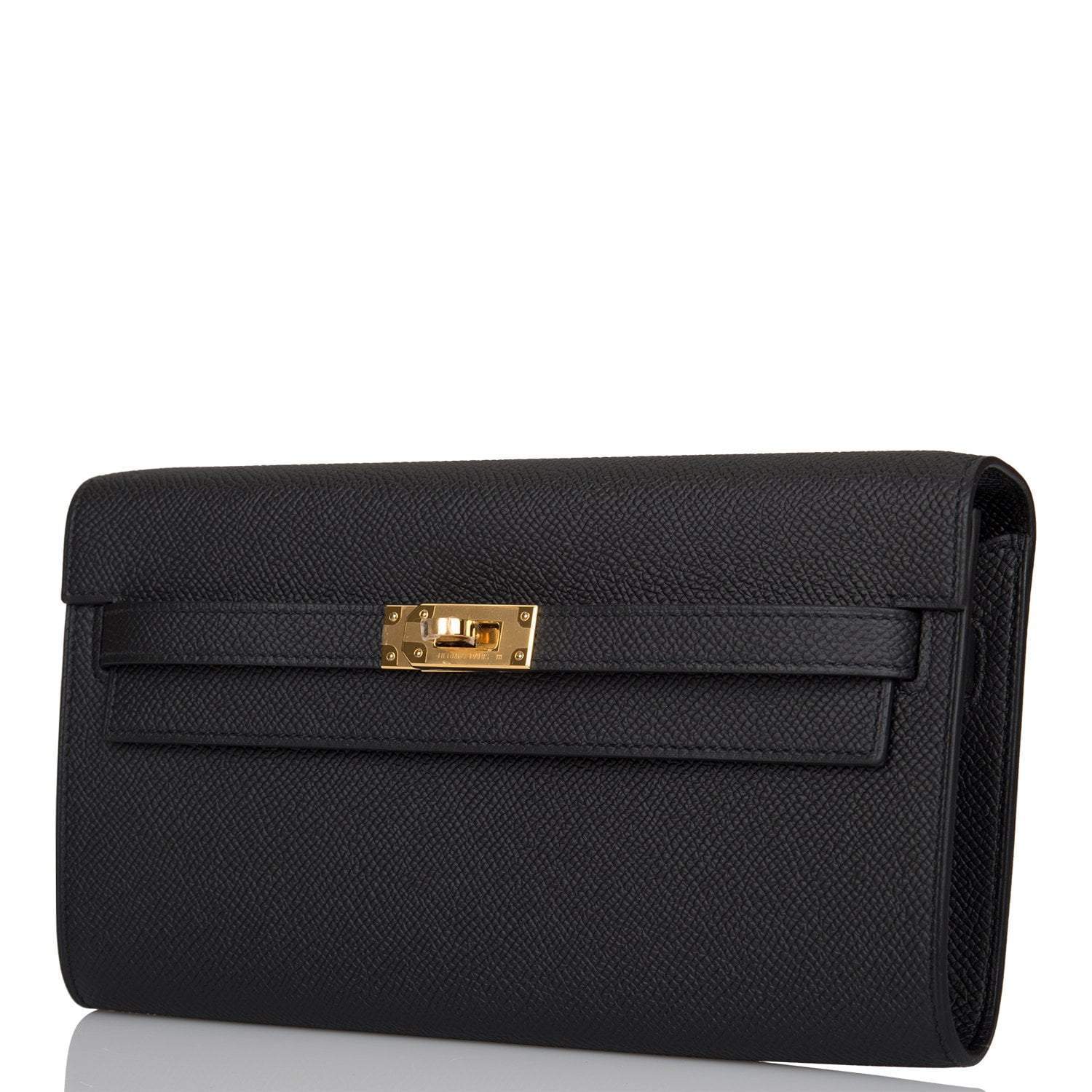 Hermes Black Epsom Kelly Wallet To Go Gold Hardware