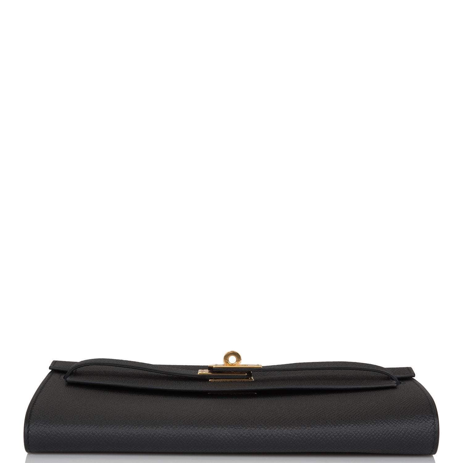 Hermes Black Epsom Kelly Wallet To Go Gold Hardware