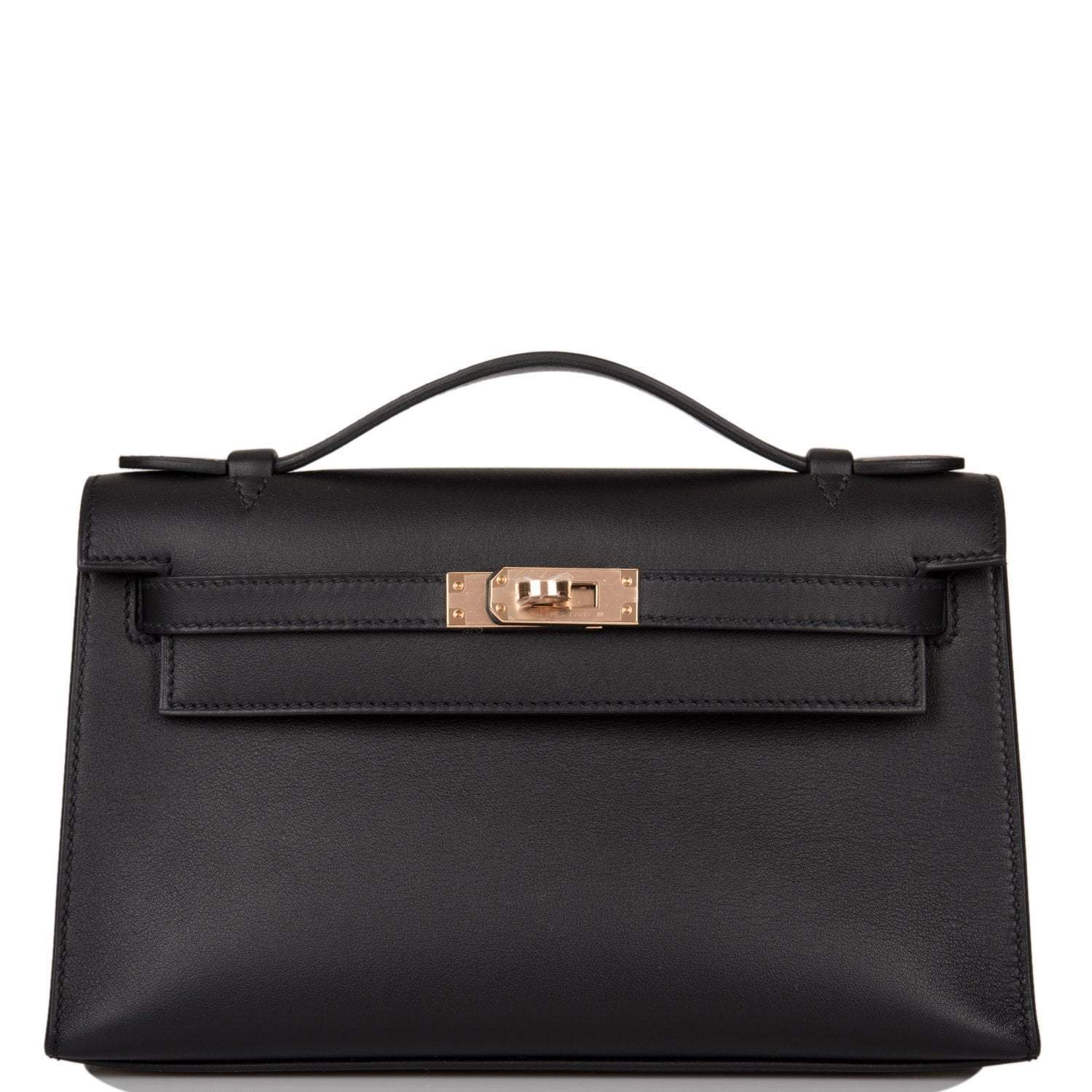 Hermes Black Swift Mini Kelly Pochette Rose Gold Hardware