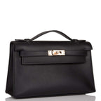 Hermes Black Swift Mini Kelly Pochette Rose Gold Hardware