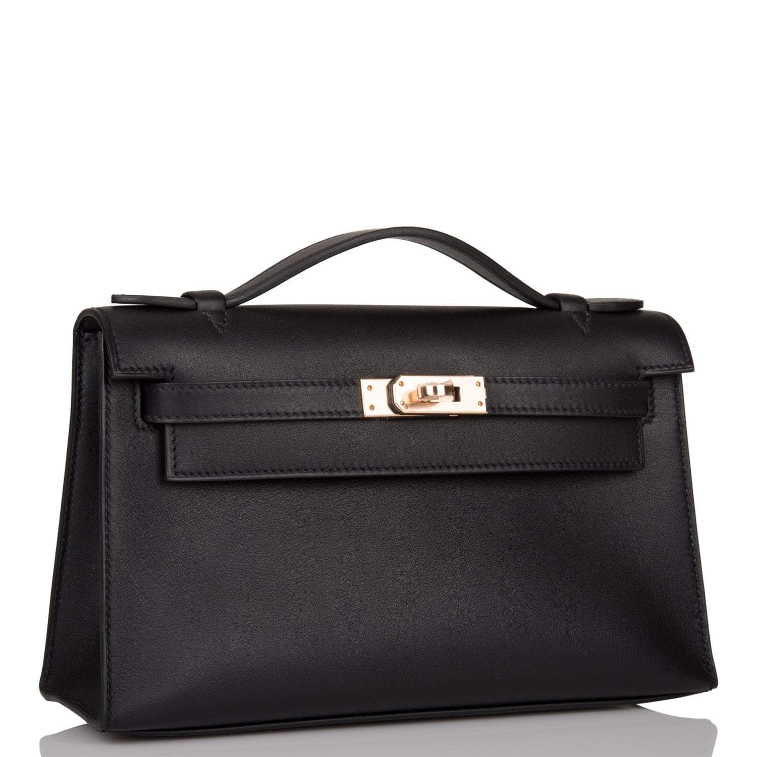 Hermes Black Swift Mini Kelly Pochette Rose Gold Hardware