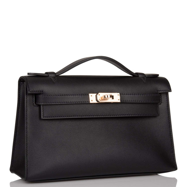 Hermes Black Swift Mini Kelly Pochette Rose Gold Hardware Main Image