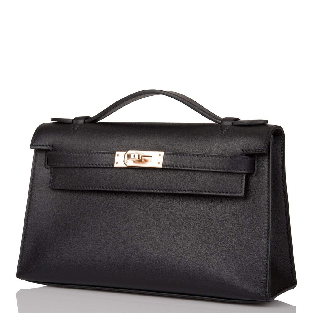 Hermes Black Swift Mini Kelly Pochette Rose Gold Hardware
