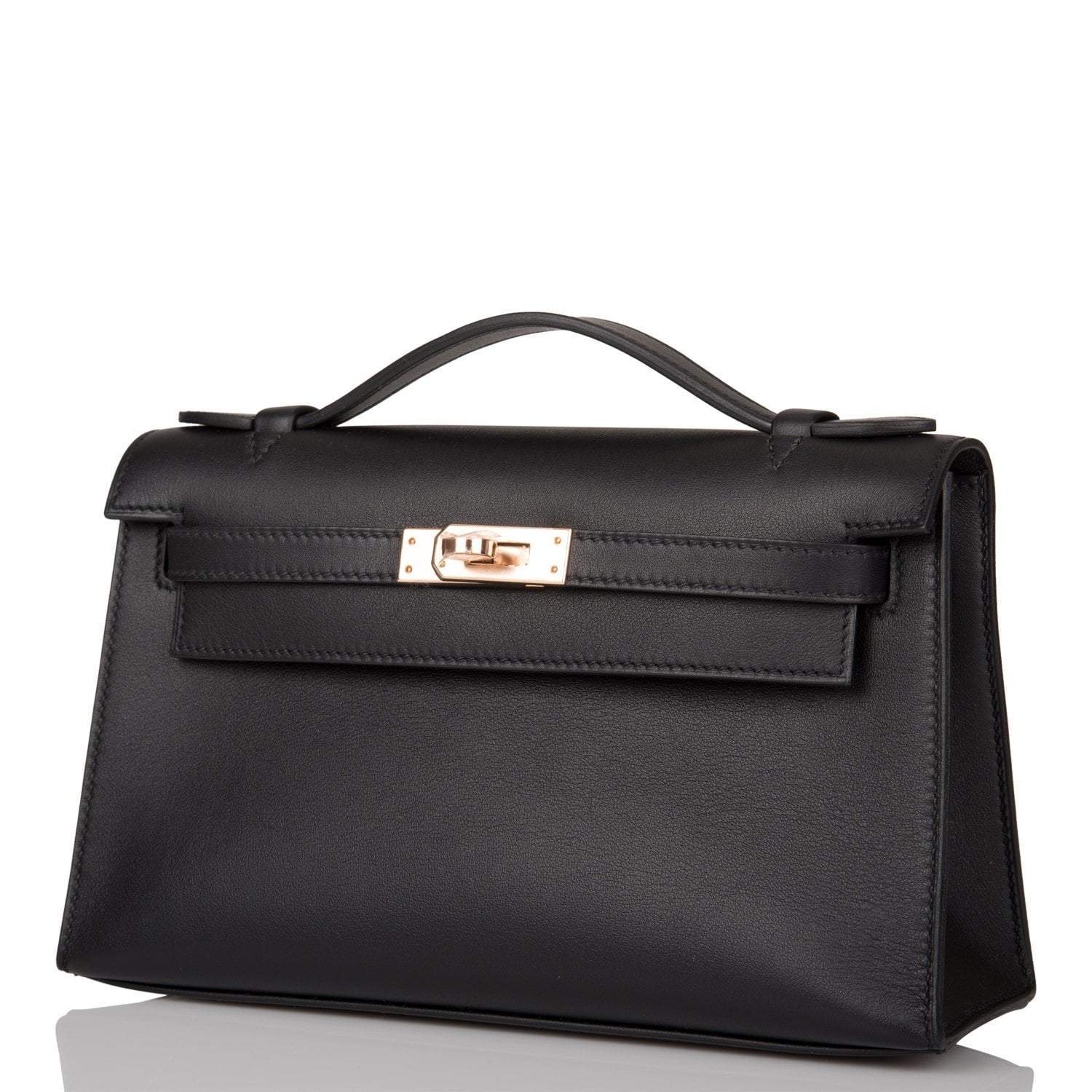 Hermes Black Swift Mini Kelly Pochette Rose Gold Hardware