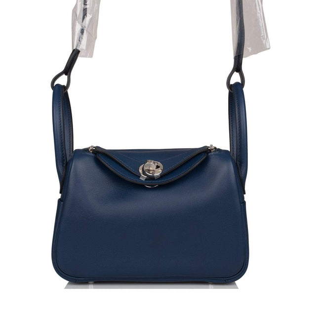 Hermes Bleu Navy Verso Swift Mini Lindy Palladium Hardware Hover Image