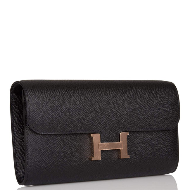 Hermes Black Epsom Constance Wallet To Go Rose Gold Hardware Main Image
