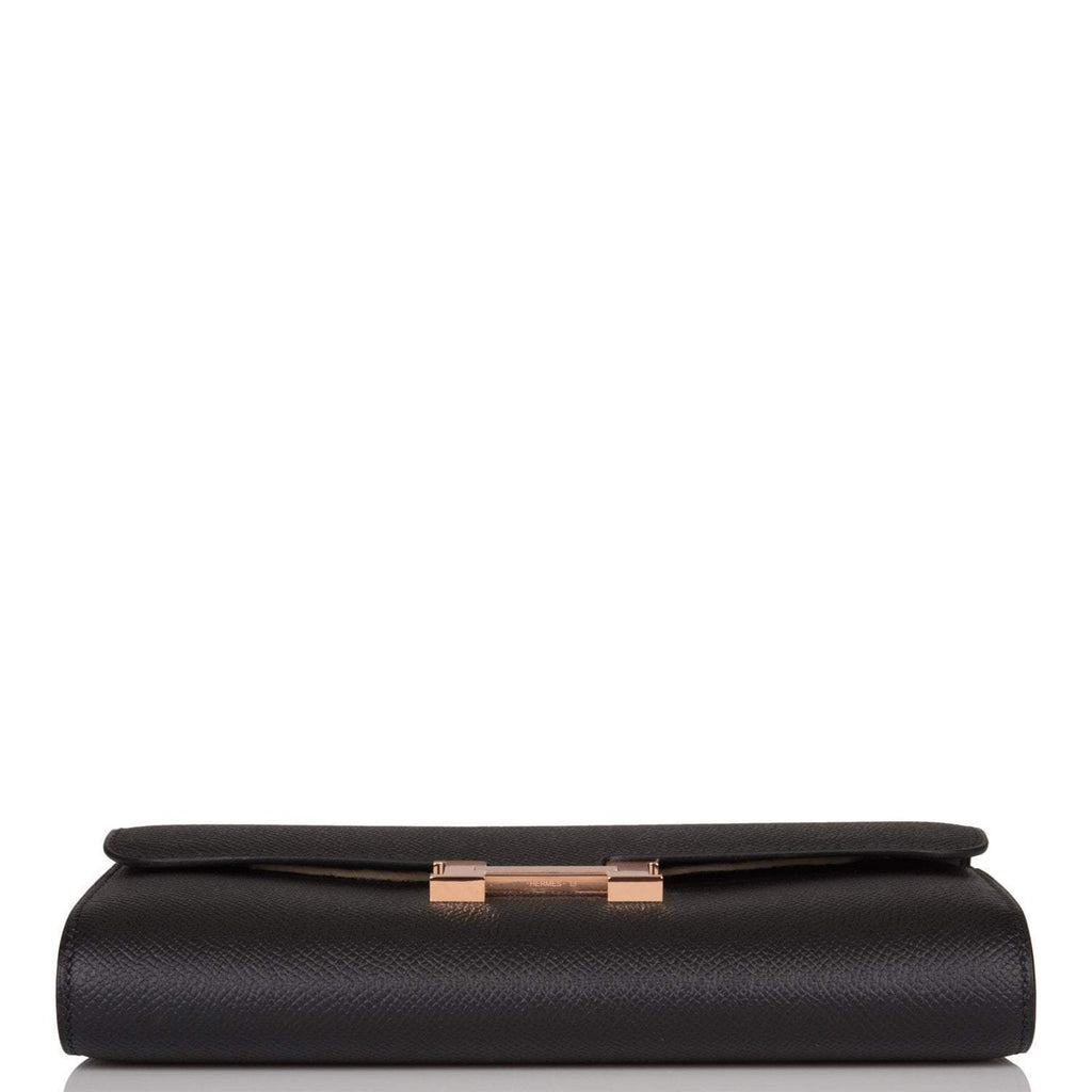 Hermes Black Epsom Constance Wallet To Go Rose Gold Hardware
