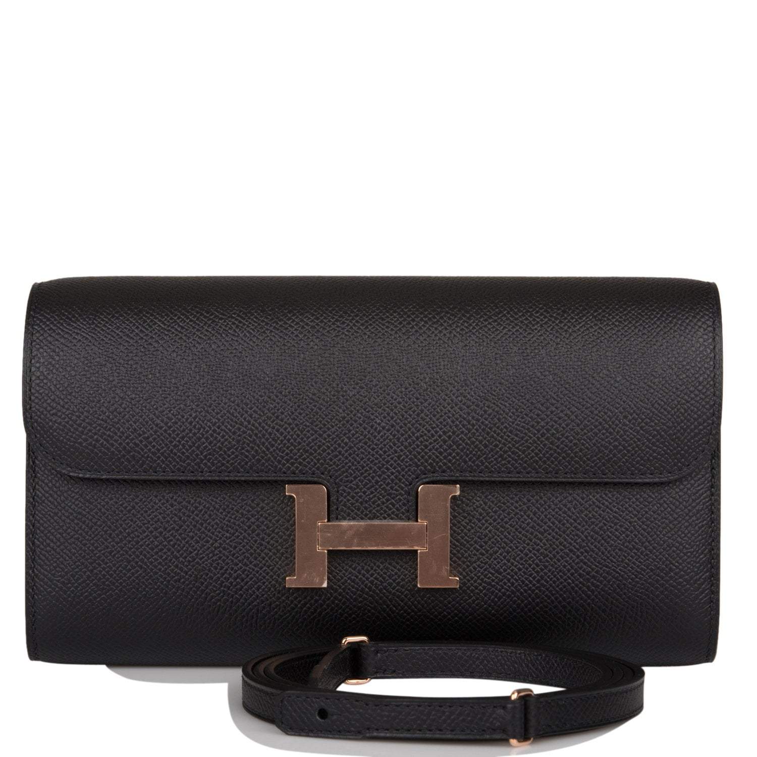 Hermes Black Epsom Constance Wallet To Go Rose Gold Hardware