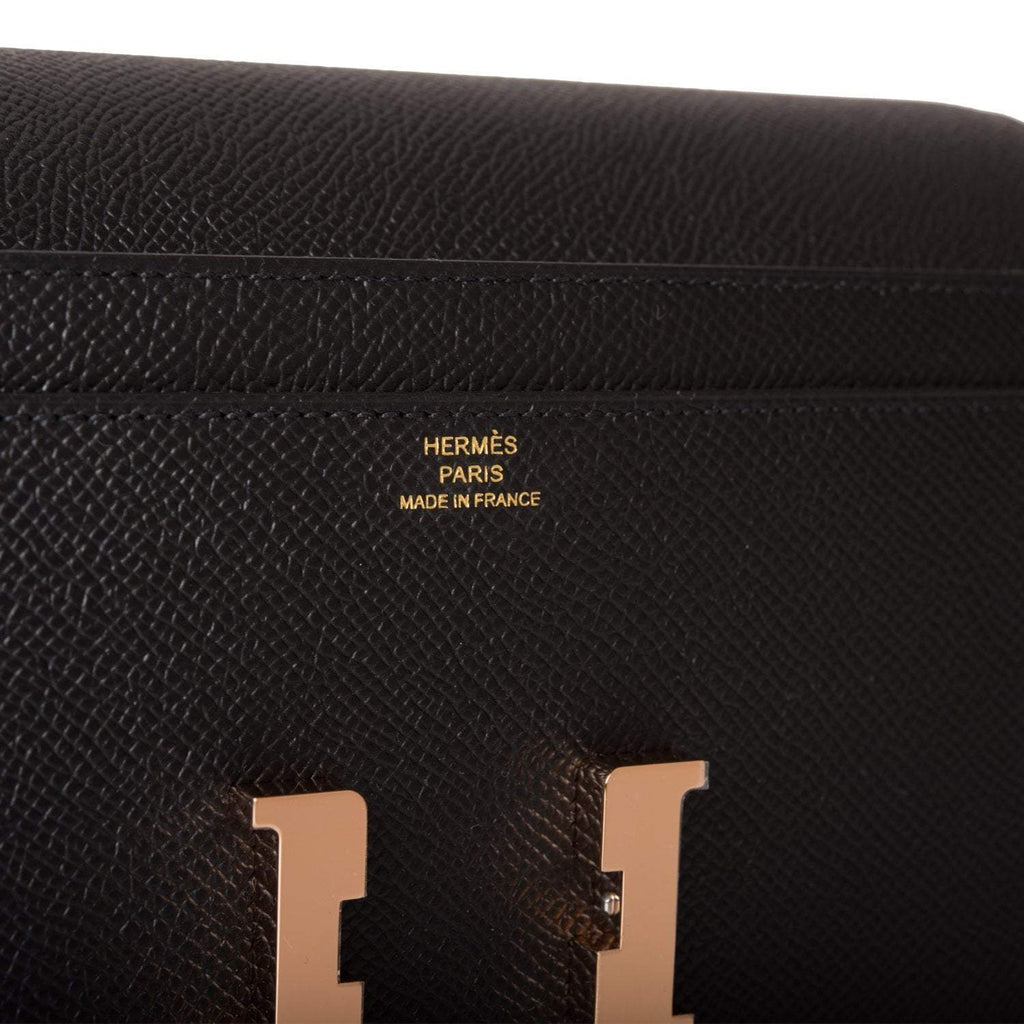 Hermes Black Epsom Constance Wallet To Go Rose Gold Hardware