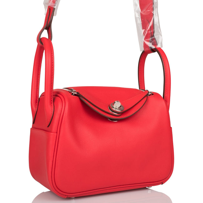 Hermes Rouge de Coeur Swift Mini Lindy Palladium Hardware Hover Image