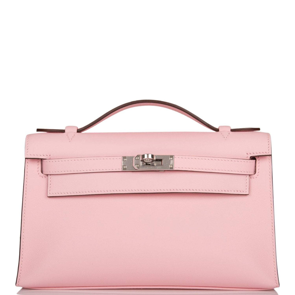 Hermes Rose Sakura Swift Mini Kelly Pochette Palladium Hardware