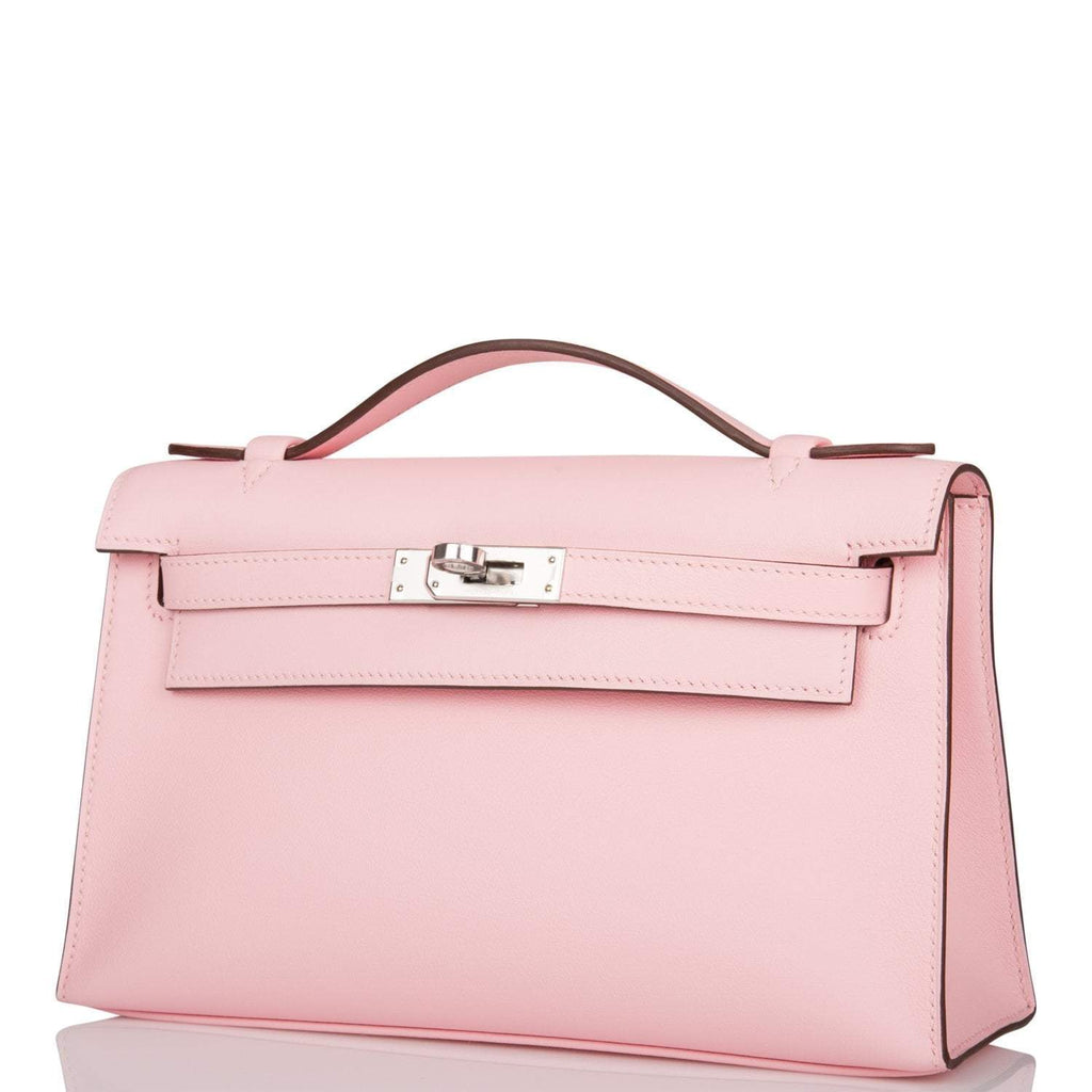 Hermes Rose Sakura Swift Mini Kelly Pochette Palladium Hardware