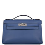 Hermes Kelly Pochette Bleu Brighton Swift Palladium Hardware
