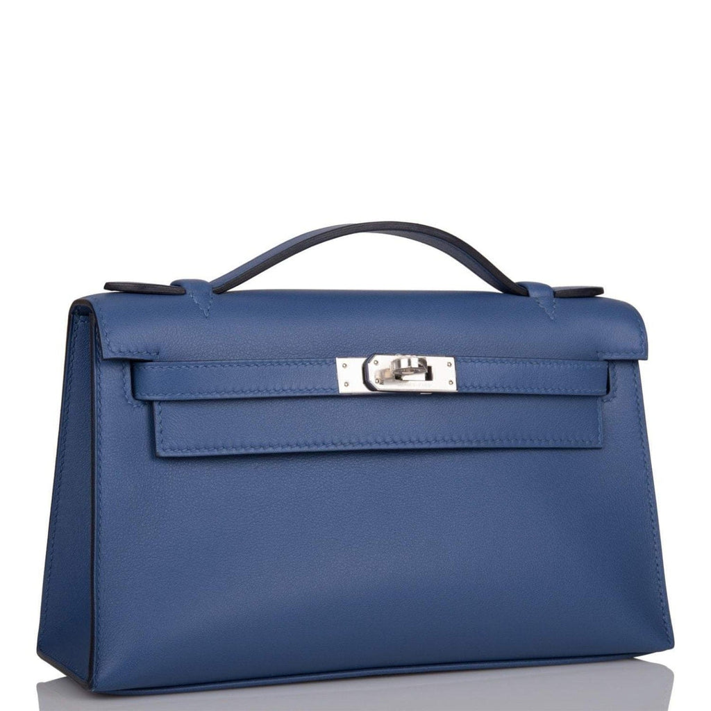 Hermes Kelly Pochette Bleu Brighton Swift Palladium Hardware