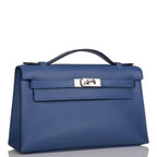 Hermes Kelly Pochette Bleu Brighton Swift Palladium Hardware