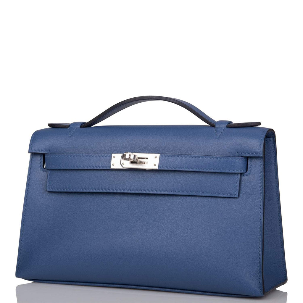 Hermes Kelly Pochette Bleu Brighton Swift Palladium Hardware