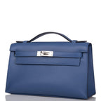 Hermes Kelly Pochette Bleu Brighton Swift Palladium Hardware