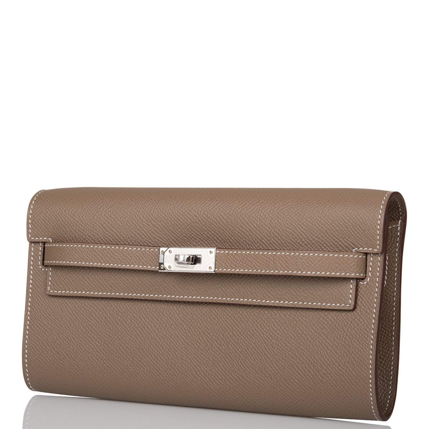 Hermes Etoupe Epsom Kelly Wallet To Go Palladium Hardware