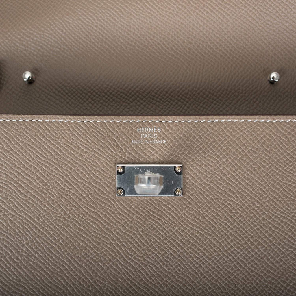 Hermes Etoupe Epsom Kelly Wallet To Go Palladium Hardware