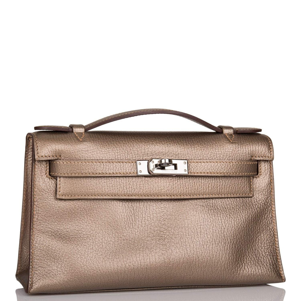 Vintage Hermes Kelly Pochette Bronze Chèvre Ruthenium Hardware