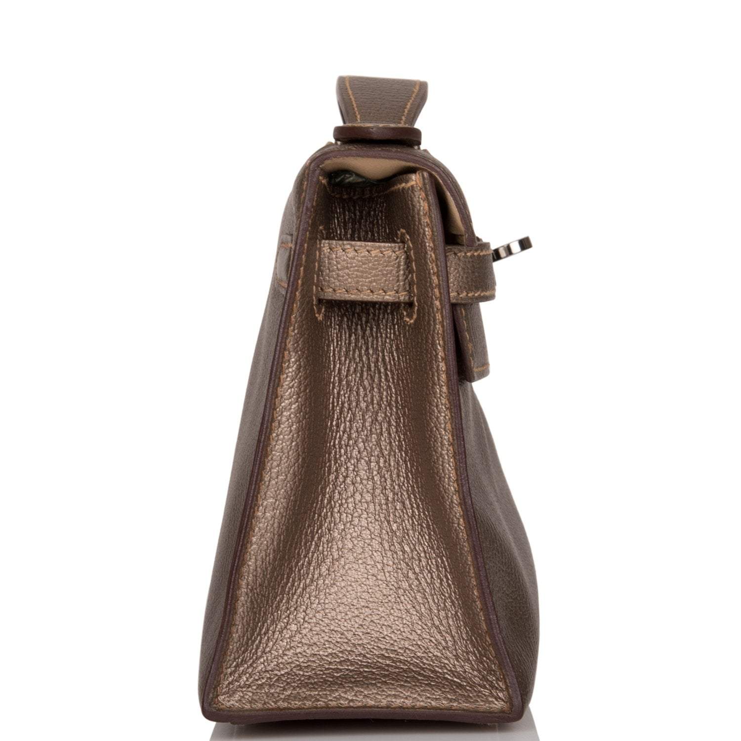 Vintage Hermes Kelly Pochette Bronze Chèvre Ruthenium Hardware