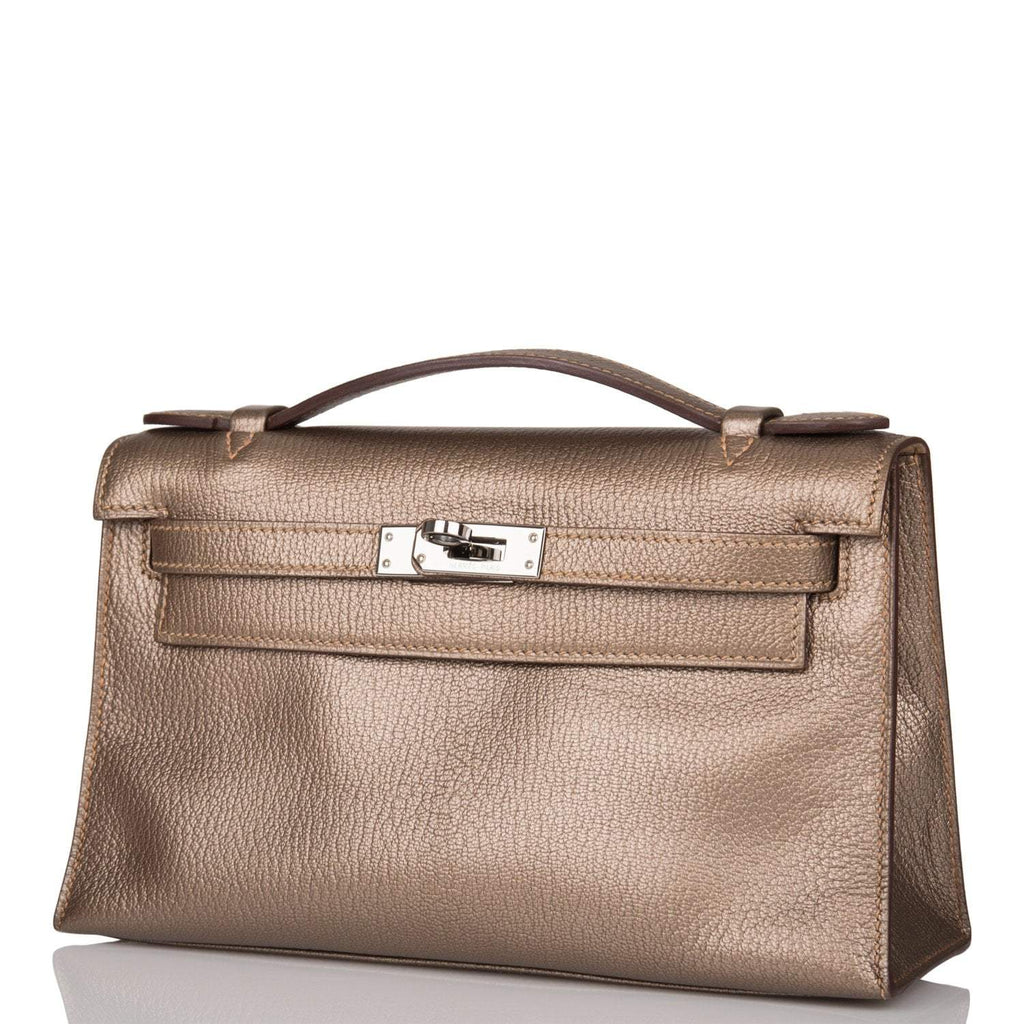 Vintage Hermes Kelly Pochette Bronze Chèvre Ruthenium Hardware