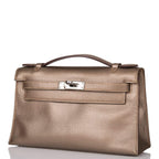 Vintage Hermes Kelly Pochette Bronze Chèvre Ruthenium Hardware