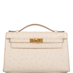 Hermes Kelly Pochette Beton Ostrich Gold Hardware