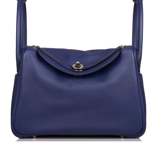 Pre-owned Hermes Lindy 30cm Bleu Encre Verso Swift Palladium Hardware Main Image