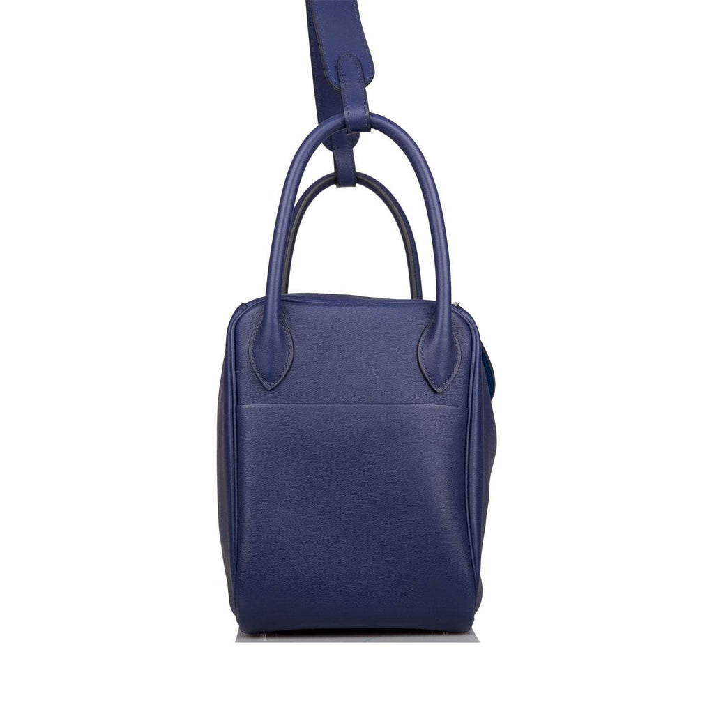 Pre-owned Hermes Lindy 30cm Bleu Encre Verso Swift Palladium Hardware