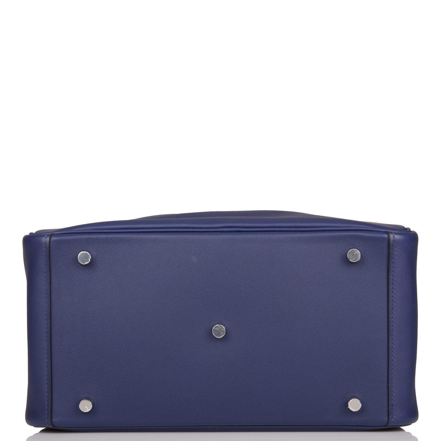 Pre-owned Hermes Lindy 30cm Bleu Encre Verso Swift Palladium Hardware