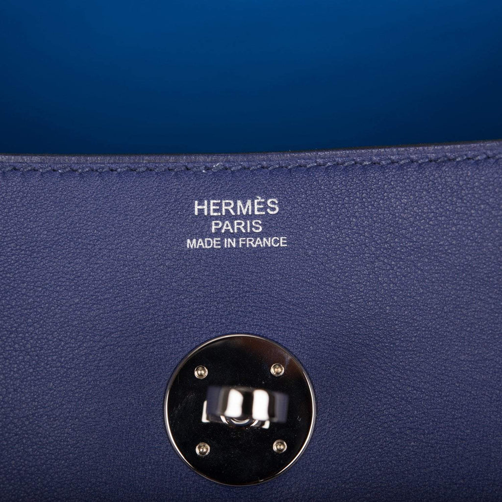 Pre-owned Hermes Lindy 30cm Bleu Encre Verso Swift Palladium Hardware