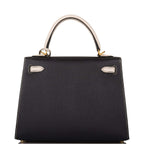 Hermes Kelly 25cm Bi-Color Black and Craie Epsom Sellier Brushed Gold Hardware