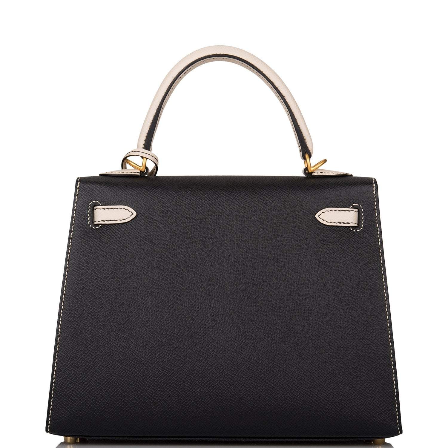 Hermes Kelly 25cm Bi-Color Black and Craie Epsom Sellier Brushed Gold Hardware