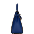 Hermes Kelly 32cm Bi-Color Etain and Bleu Electric Epsom Sellier Palladium Hardware